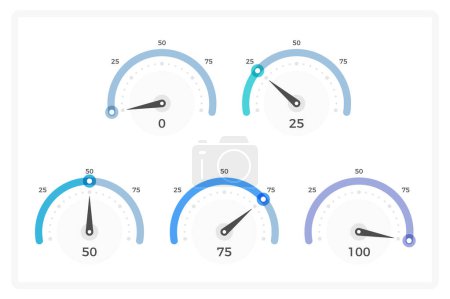 Foto de Gráficos de gauge - cinco plantillas de infografía con diferentes posiciones de flecha, ilustración vectorial eps10 - Imagen libre de derechos