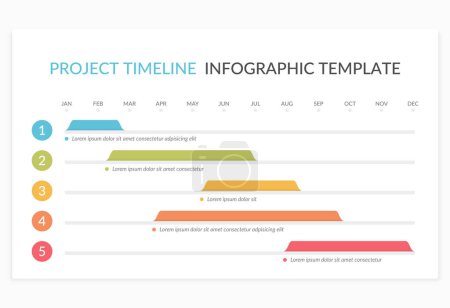 Foto de Gráfico de Gantt, línea de tiempo del proyecto con cinco etapas, plantilla de infografía, ilustración vectorial eps10 - Imagen libre de derechos