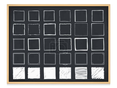 Téléchargez les photos : Ensemble de cadres carrés de gribouillis dessinés à la main sur tableau noir, illustration vectorielle eps10 - en image libre de droit