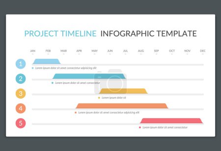 Gráfico de Gantt, línea de tiempo del proyecto con cinco etapas, plantilla de infografía, ilustración vectorial eps10