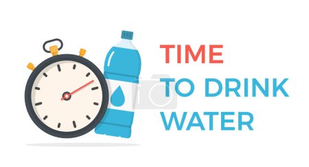 Téléchargez les photos : Concept eau potable : bouteille d'eau avec chronomètre, vecteur eps10 illustration - en image libre de droit