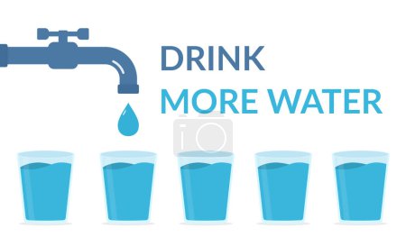 Téléchargez les photos : Buvez plus d'eau concept avec robinet et verres avec de l'eau, vecteur eps10 illustration - en image libre de droit