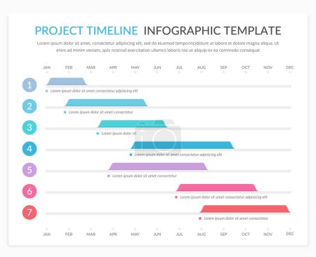 Gantt chart, project timeline with seven stages, infographic template, vector eps10 illustration