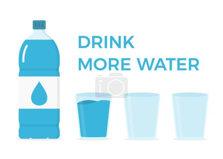Ilustración de Beber más concepto de agua con vidrio y botella de agua, vector eps10 ilustración - Imagen libre de derechos