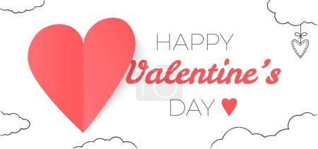 Téléchargez les photos : Fond Saint-Valentin avec coeur en papier et nuages, illustration vectorielle eps10 - en image libre de droit