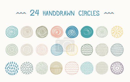 Lot de 24 cercles colorés dessinés à la main, style doodle, illustration vectorielle eps10
