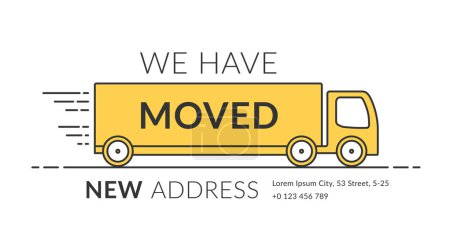 We have moved concept with long truck line icon on white background, vector eps10 illustration