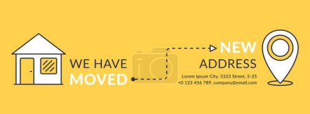 We have moved concept with house and map pin line icons on yellow background, vector eps10 illustration