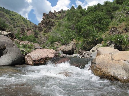 mountain river and large pebbles     