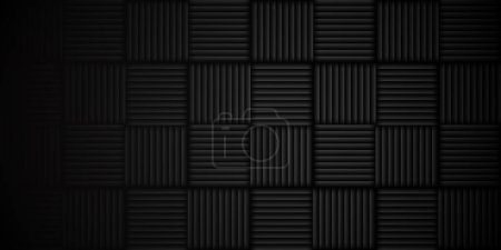 Black acoustic wall. Sound studio wall panels. Acoustical noise reduction foam. Music room. Recording studio backdrop. Soundproof room. Vector editable image.