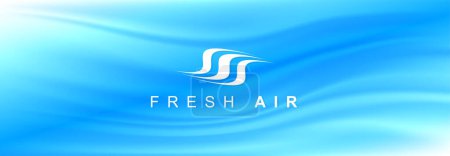Weicher blauer, welliger, luftiger Hintergrund. Verpackungsdesign mit Luftströmungswellen und Logo-Design. Frische Luft und frisches Aroma.