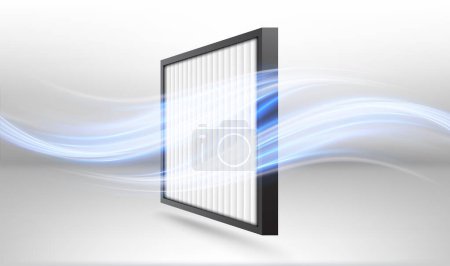 Air filter with blue waves effect. Antibacterial, dust, solid particle filtration and ventilation