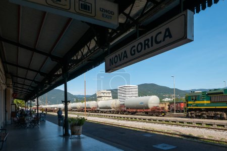 Photo for Nova Gorica, Slovenia (30th September 2023) - External view of the old railway station "Transalpina" with some freight trains still on the rails - Royalty Free Image