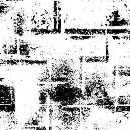 Téléchargez les illustrations : Fond vectoriel noir et blanc abstrait. Surface vintage monochrome avec motif sale dans les fissures, les taches, les points. Ancien mur dans le design de style horreur sombre - en licence libre de droit
