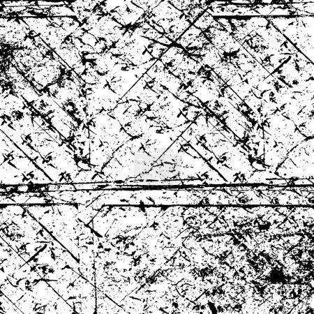 Illustration for Old grunge weathered wall background. Black and white abstract texture. Background of cracks, scuffs, chips, stains, ink spots, lines. Dark design background surface. Gray printing element - Royalty Free Image