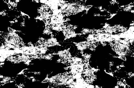 Téléchargez les illustrations : Grunge motif noir et blanc. Particules monochromes texture abstraite. Fond de fissures, éraflures, copeaux, taches, taches d'encre, lignes
. - en licence libre de droit
