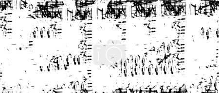 Téléchargez les illustrations : Fond vectoriel noir et blanc abstrait. Grunge couche superposée. Surface vintage monochrome avec motif sale dans les fissures, les taches, les points. Texture de superposition perturbée. - en licence libre de droit