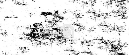 Téléchargez les illustrations : Grunge motif noir et blanc. Particules monochromes texture abstraite. Fond de fissures, éraflures, copeaux, taches, taches d'encre, lignes. Surface de fond design sombre. Élément d'impression gris - en licence libre de droit