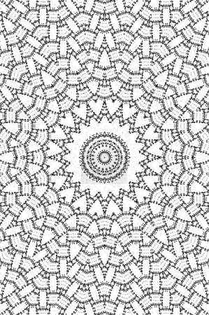 Illustration for Abstract black and white painted kaleidoscopic background. Futuristic psychedelic hypnotic grunge backdrop pattern with texture. Ethnic floral ornamental mandala. - Royalty Free Image