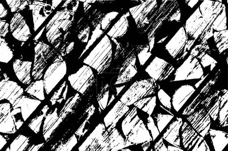 Ilustración de Capa superpuesta de grunge. Fondo vectorial abstracto en blanco y negro. Superficie vintage monocromática con patrón sucio en grietas, manchas, puntos. Antigua pared en diseño de estilo de horror oscuro - Imagen libre de derechos