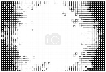 Téléchargez les illustrations : Fond décoratif noir et blanc avec carrés, illustration vectorielle - en licence libre de droit