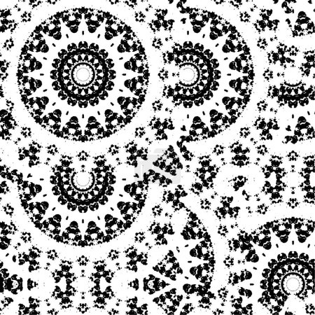 Ilustración de Patrón abstracto sin costuras con círculos, puntos y líneas. fondo adorno geométrico. patrón monocromo - Imagen libre de derechos