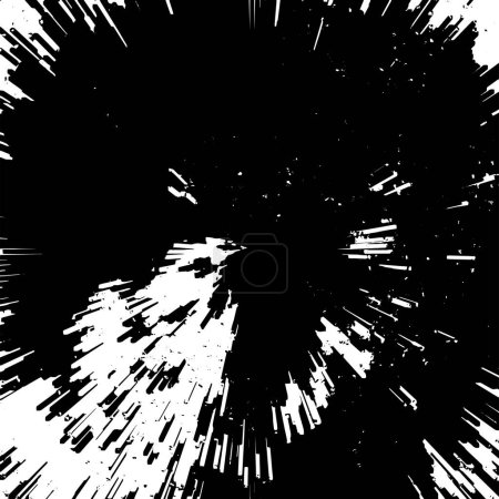 Téléchargez les illustrations : Grunge motif noir et blanc. Particules monochromes texture abstraite. Fond de fissures, éraflures, copeaux, taches, taches d'encre, lignes. Surface de fond design sombre. Élément d'impression gris - en licence libre de droit