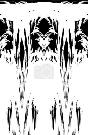 Téléchargez les illustrations : Grunge texture noire et blanche symétrique verticalement. Modèle de superposition altérée monochrome. - en licence libre de droit
