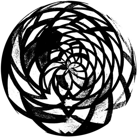 Téléchargez les illustrations : Cercle grunge abstrait sur fond blanc, motif créatif noir et blanc, texture encre - en licence libre de droit