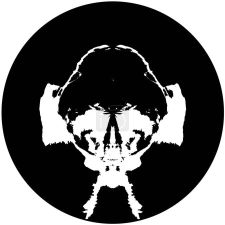 Ilustración de Círculo grunge abstracto sobre fondo blanco, patrón creativo en blanco y negro, textura de pintura en mal estado - Imagen libre de derechos
