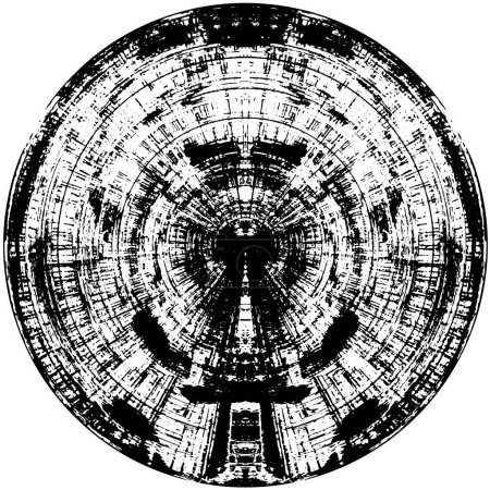 Ilustración de Grunge Round Element. Pintura abstracta del círculo para el diseño gráfico creativo. Fondo de textura de angustia. Fondo en la forma de un anillo con elementos geométricos de un caleidoscopio - Imagen libre de derechos