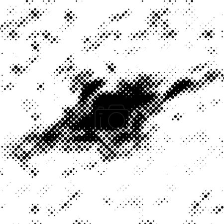 Illustration for Monochrome particles abstract texture. Background of cracks, scuffs, chips, stains, ink spots, lines. Dark design background surface. Gray printing element - Royalty Free Image