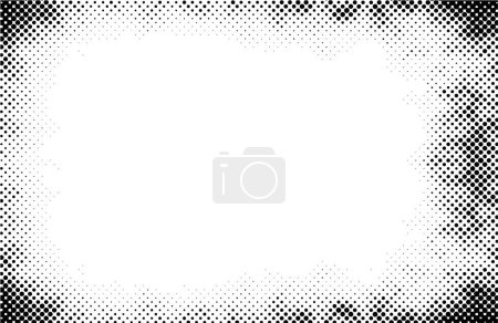 Téléchargez les illustrations : Grunge grille abstraite motif de fond demi-teinte à pois. Illustration en noir et blanc tacheté - en licence libre de droit