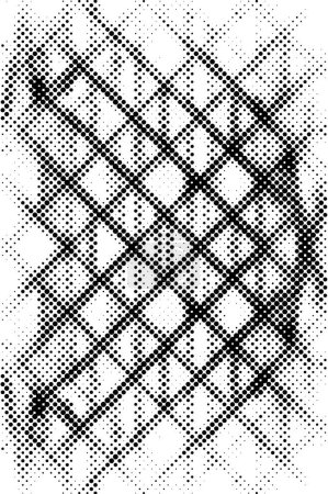 Illustration for Abstract grunge grid polka dot halftone background pattern. Spotted black and white line illustration - Royalty Free Image