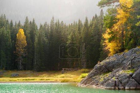 Photo for Black Lake in National Park Durmitor, Montenegro. Mountain lake landscape on sunny autumn day. Durmitor is listed in the UNESCO World Heritage. - Royalty Free Image