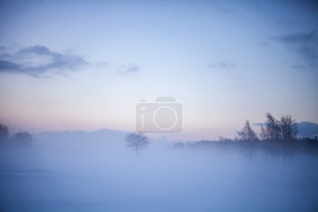 Téléchargez les photos : Beau coucher de soleil brumeux en hiver pays des merveilles Finlande - en image libre de droit