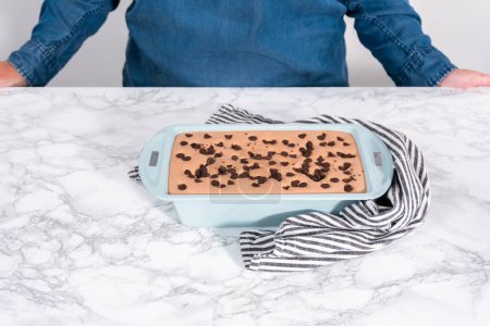 Photo for Homemade chocolate chip ice cream in a baking pan. - Royalty Free Image