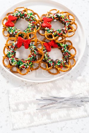 Photo for A chocolate pretzel Christmas wreath - Royalty Free Image