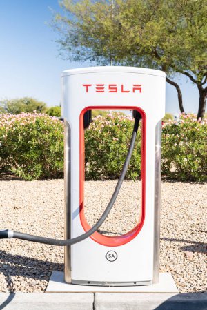 Photo for Las Vegas, California, USA-October 16, 2021 - Tesla supercharging station during the day. - Royalty Free Image