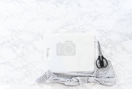 Photo for Flat lay. Preparing raw lobster tails to make garlic lobster tails. - Royalty Free Image