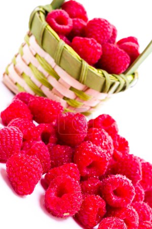 Photo for Heap of organic raspberries on white background. - Royalty Free Image