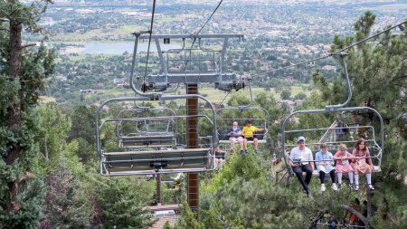 Photo for Colorado Springs, Colorado, USA-August 17, 2022-Ski lift ride at the Cheyenne Mountain Zoo during the summer. - Royalty Free Image