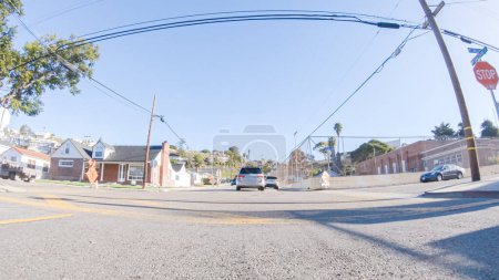 Photo for Santa Maria, California, USA-December 6, 2022-Car driving through the streets of Pismo Beach town, California during winter. - Royalty Free Image