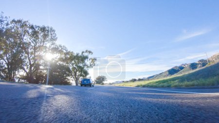 Photo for Los Angeles, California, USA-December 4, 2022-POV-During the day, driving on HWY 101 near Arroyo Quemada Beach, California, offers scenic views of the surrounding coastal landscape. - Royalty Free Image