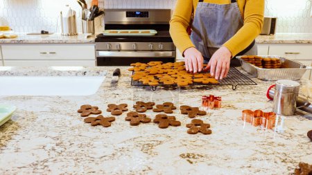 Photo for After baking to perfection, these delightful gingerbread cookies are now cooling gracefully on a wire rack, filling the modern kitchen with a warm and inviting aroma. - Royalty Free Image