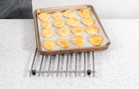 Foto de Enfriar bañadores de naan recién horneados en un mostrador de cocina. - Imagen libre de derechos