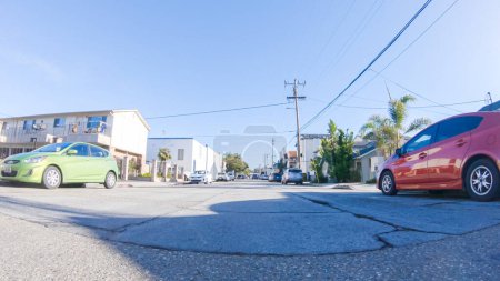 Photo for Santa Maria, California, USA-December 6, 2022-Car driving through the streets of Pismo Beach town, California during winter. - Royalty Free Image