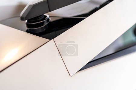 Photo for Denver, Colorado, USA-May 5, 2024-This image captures a close-up view of the windshield wipers on a Tesla Cybertruck, showcasing their unique design and integration into the futuristic exterior of the - Royalty Free Image