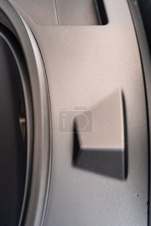 Photo for Denver, Colorado, USA-May 5, 2024-This image captures the intricate engraved Tesla logo located inside the open frunk of a Tesla Cybertruck, showcasing the attention to detail and sleek design - Royalty Free Image