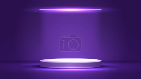 Produit de fond violet montrant la scène du piédestal avec plate-forme géométrique. présentoir présentoir scène vitrine sur le podium votre produit du client dans la chambre. conception vectorielle.